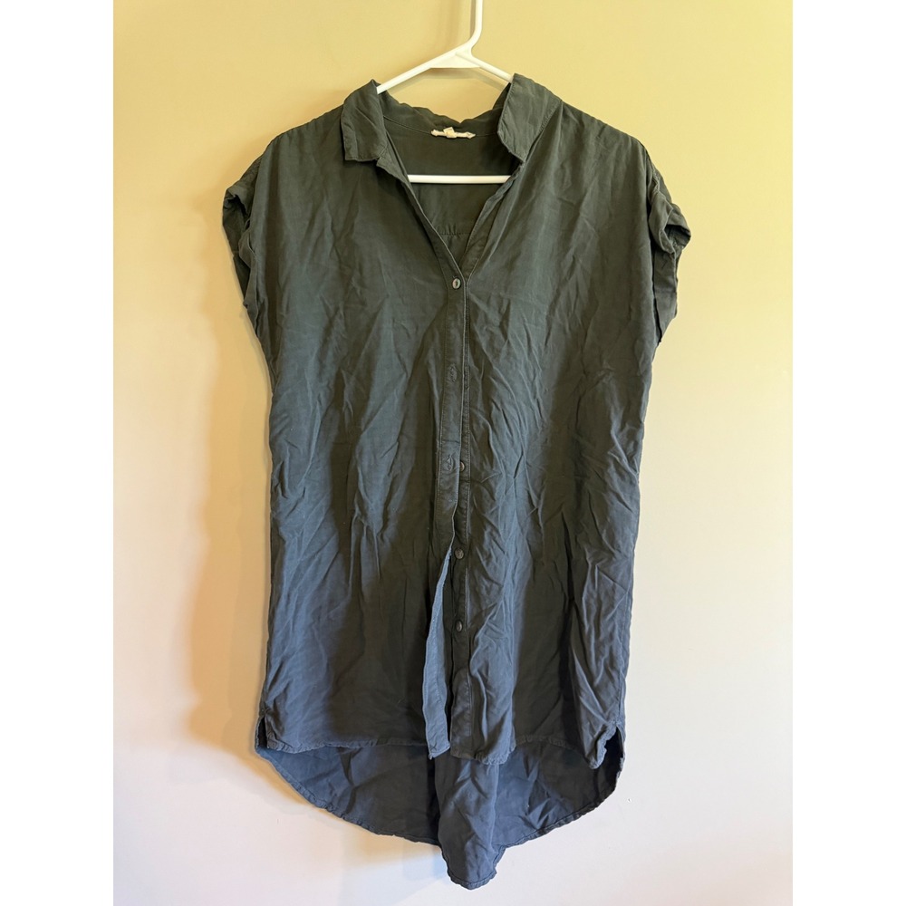 Mystree Charcoal Grey Button Down High Low Shirt Dress Short Sleeve Small 13549‎